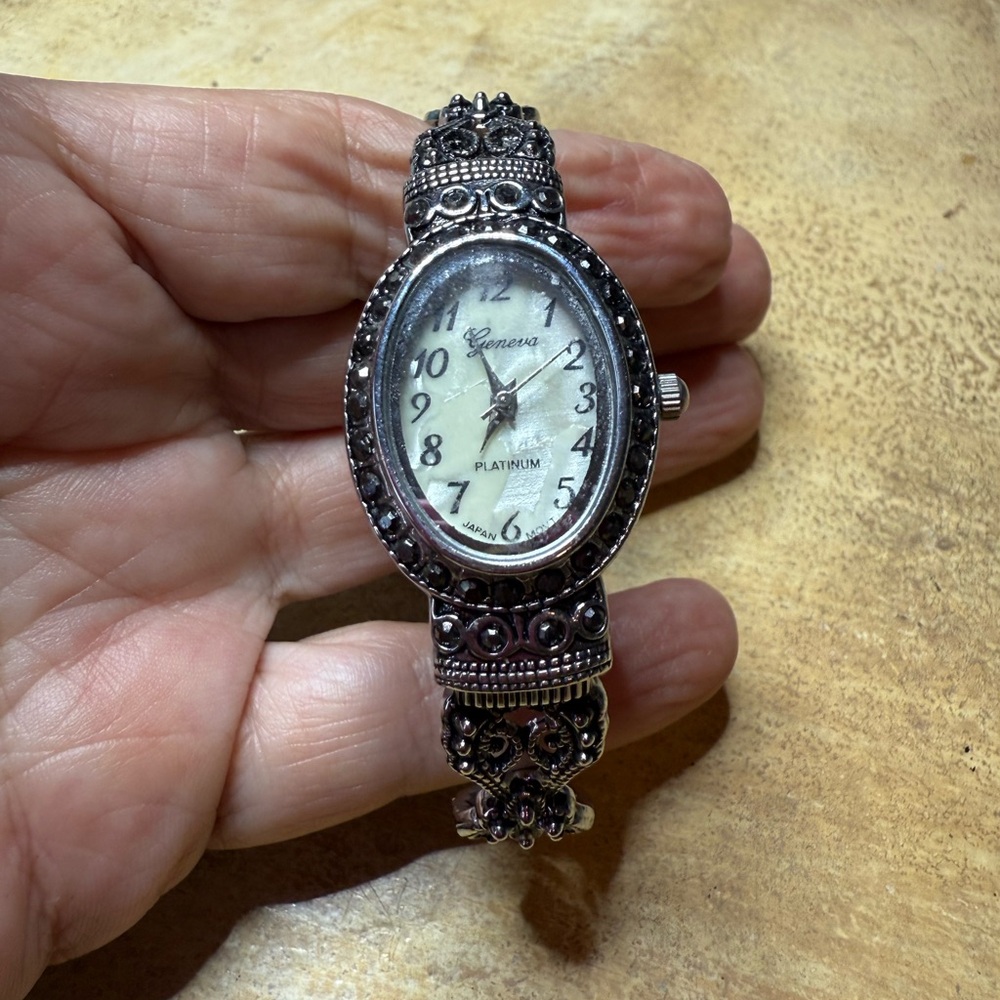 Geneva platinum Vintage Style Ornate Watch